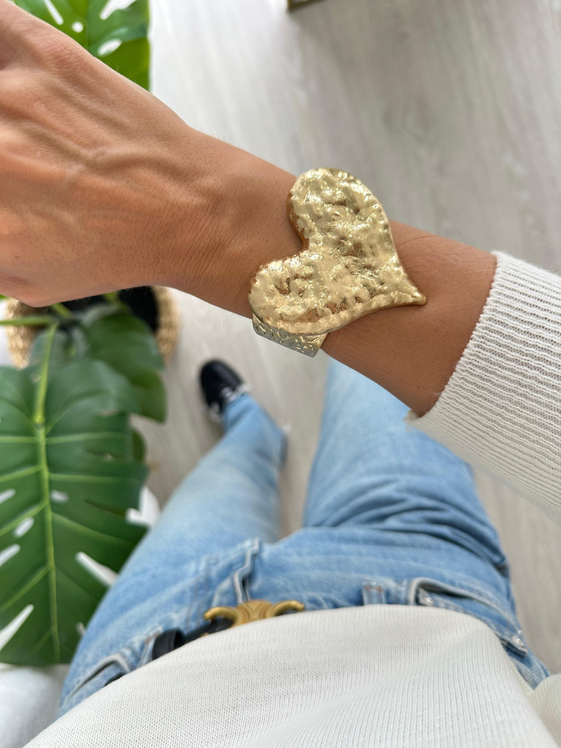 Eskitme Ezme Kalp Esnek Bileklik Gold