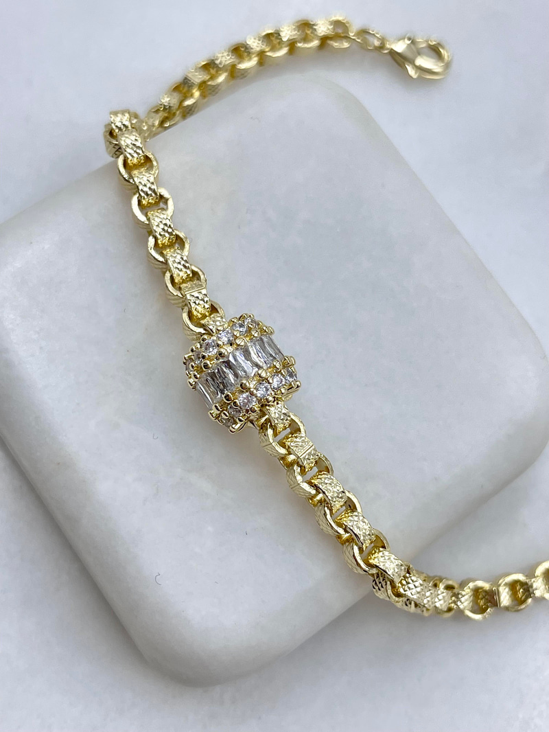 Altın Kaplama Kristal Taşlı Halka Zincir Bileklik Gold