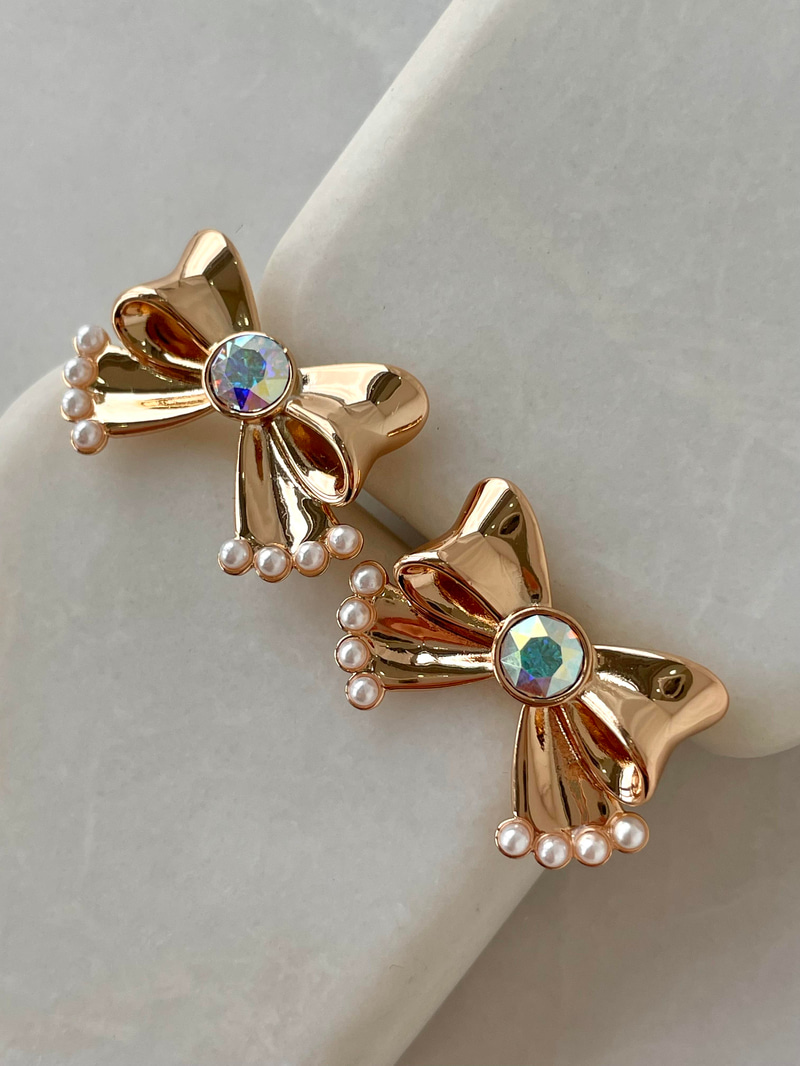 Özel Seri Kristal Taşlı ve İncili Fiyonk Küpe Gümüş