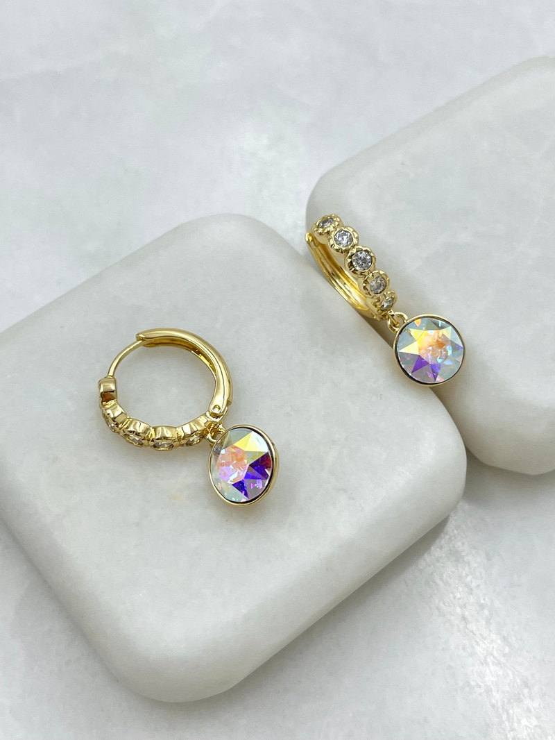 Özel Seri Swarovski Sallantılı Kristal Halka Küpe Gold