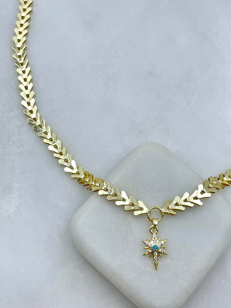Altın Kaplama Kuzey Yıldız Sallantılı Balık Sırtı Kolye Gold