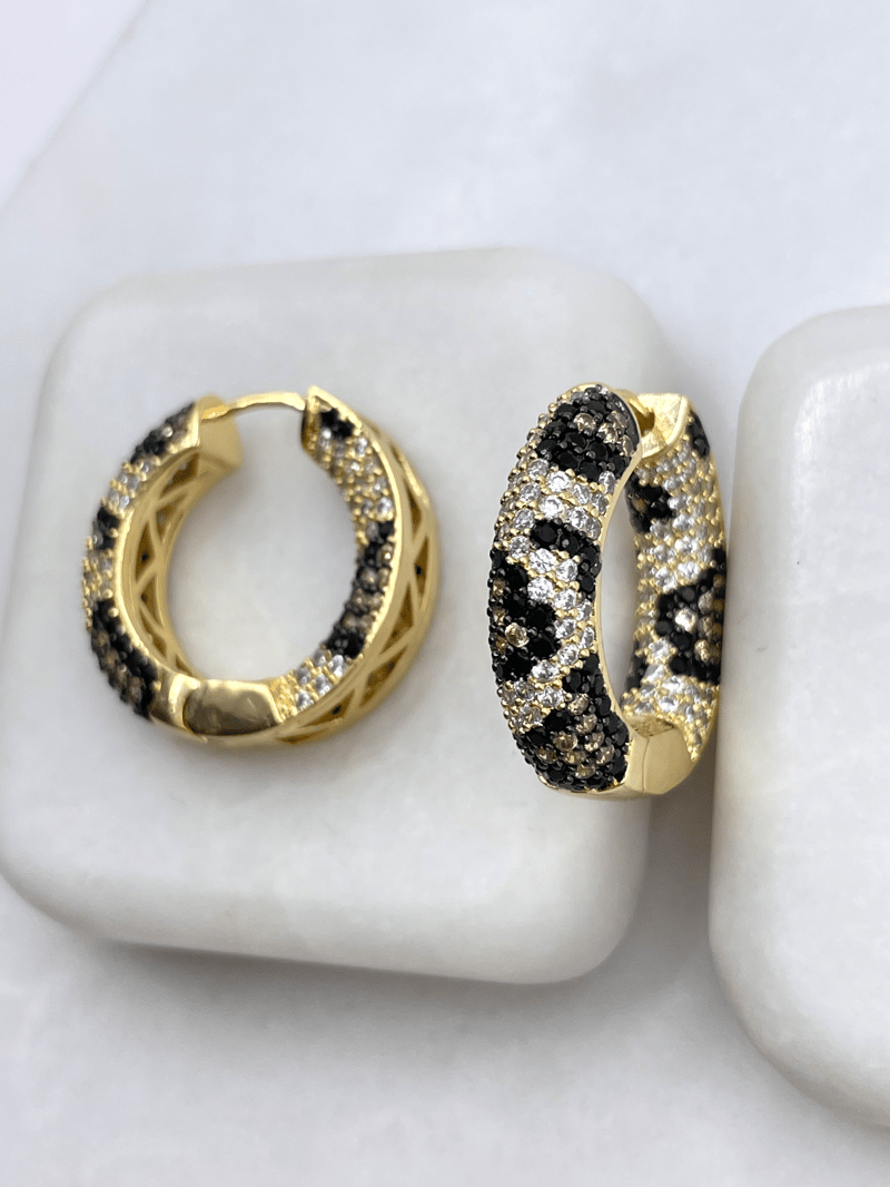Altın Kaplama Gömme Taşlı Leopar Halka Küpe Gold