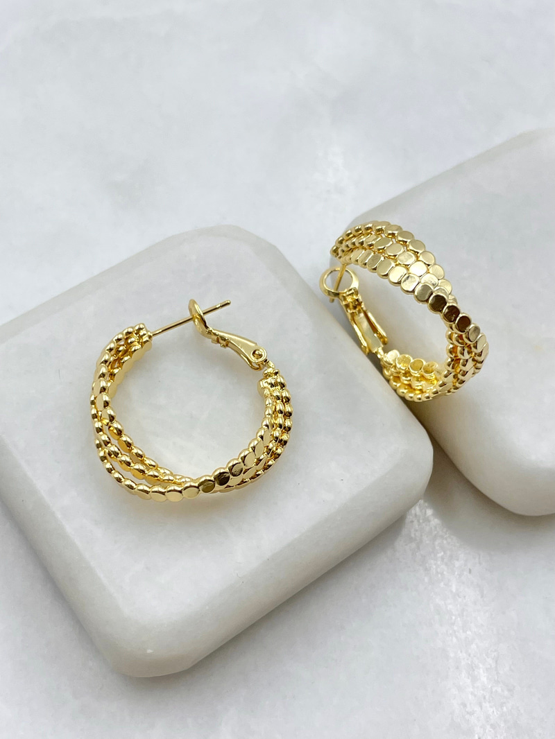 Üçlü Arpa Halka Küpe Gold
