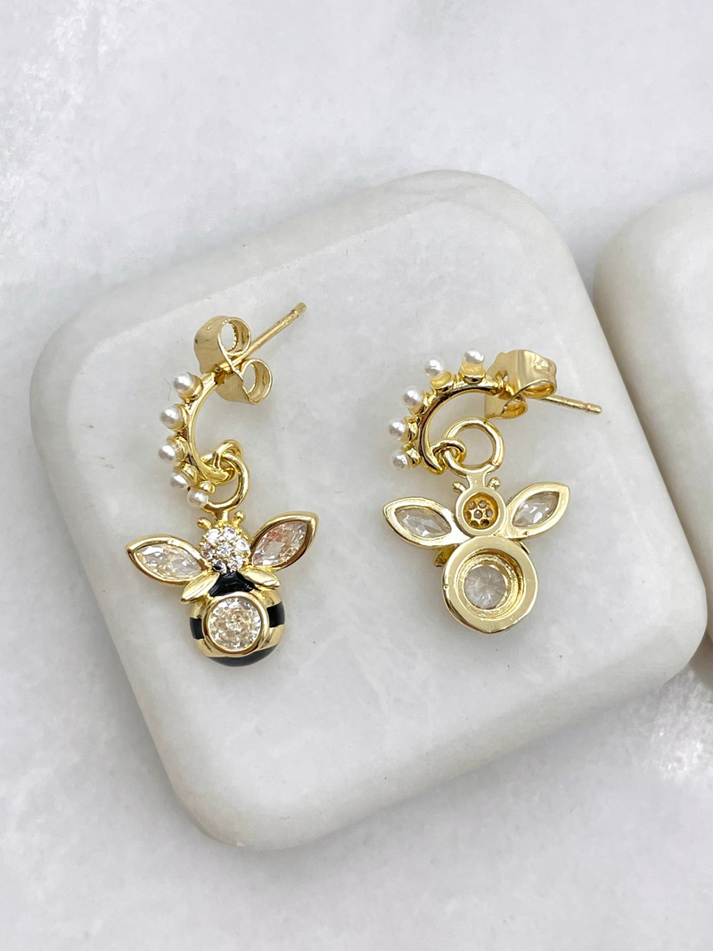 İncili Arı Model Küpe Gold