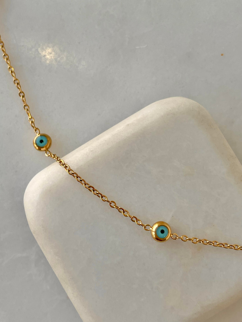 Çelik Beşli Minimal Nazar Boncuklu Kolye Gold