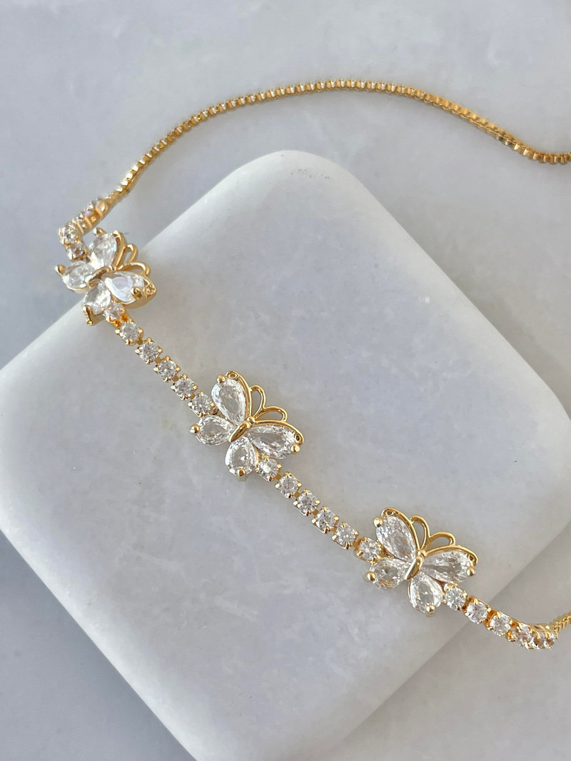 Altın Kaplama Kristal Kelebek Su Yolu Asansörlü Bileklik Gold