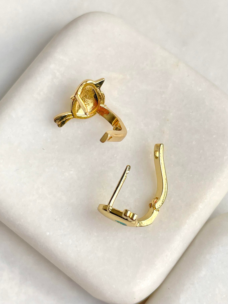 Altın Kaplama Kalpli Kuş Çocuk Küpesi Gold