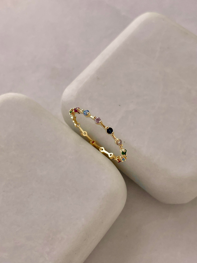 Altın Kaplama Renkli Oval Taşlı Minimal Yüzük Gold