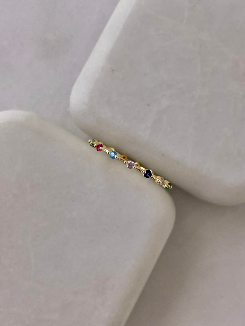 Altın Kaplama Renkli Oval Taşlı Minimal Yüzük Gold
