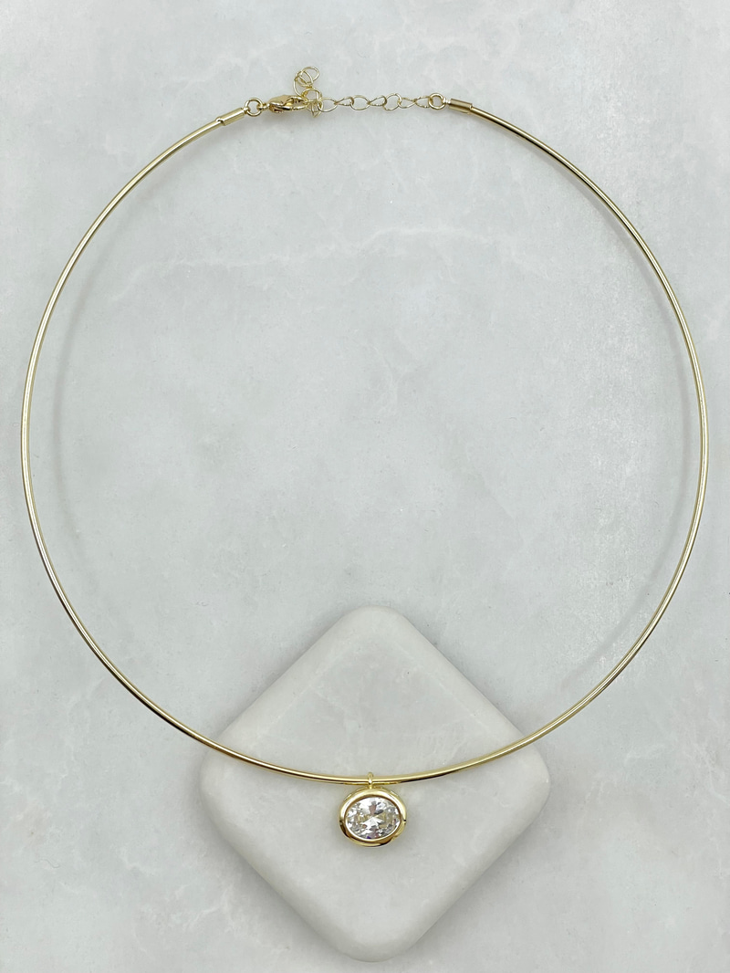 Altın Kaplama Kristal Taş Sallantılı Tel Choker Kolye Gold