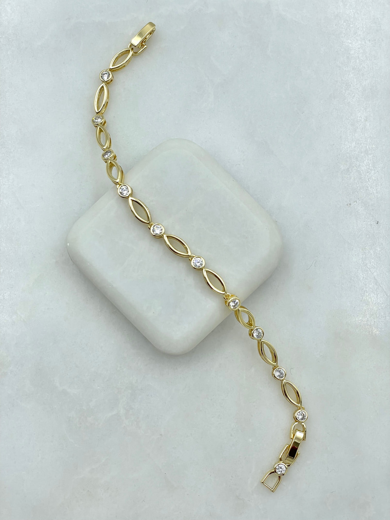 Altın Kaplama Kristal Taşlı Oval Bileklik Gold