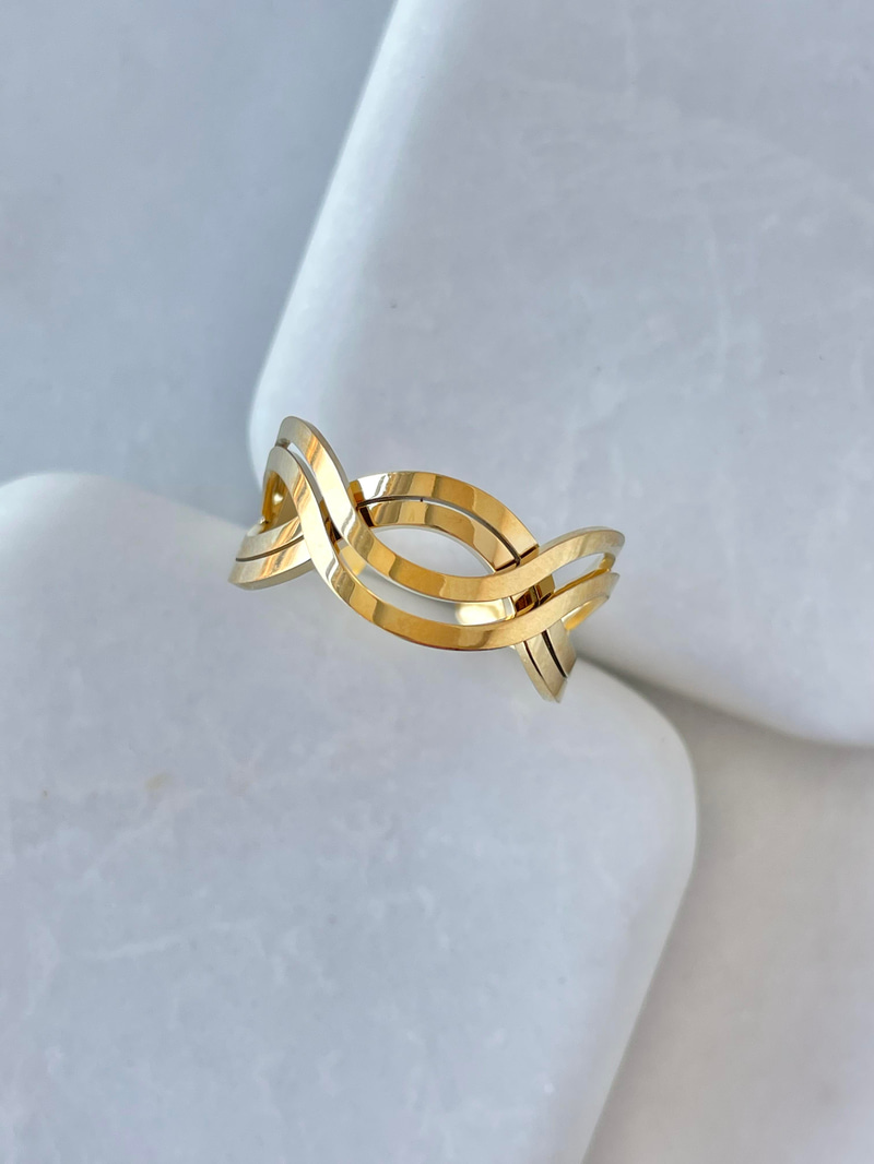 Çelik Çoklu Dalga Model Yüzük Gold