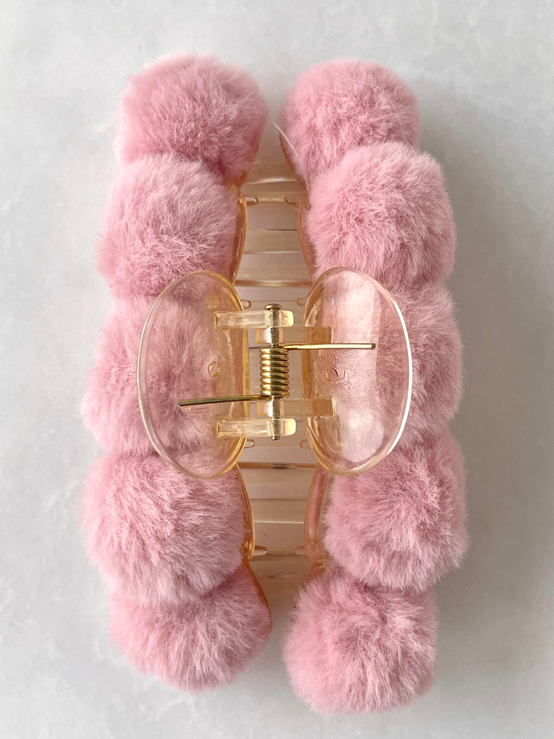 Peluş Ponpon Mandal Toka Pembe