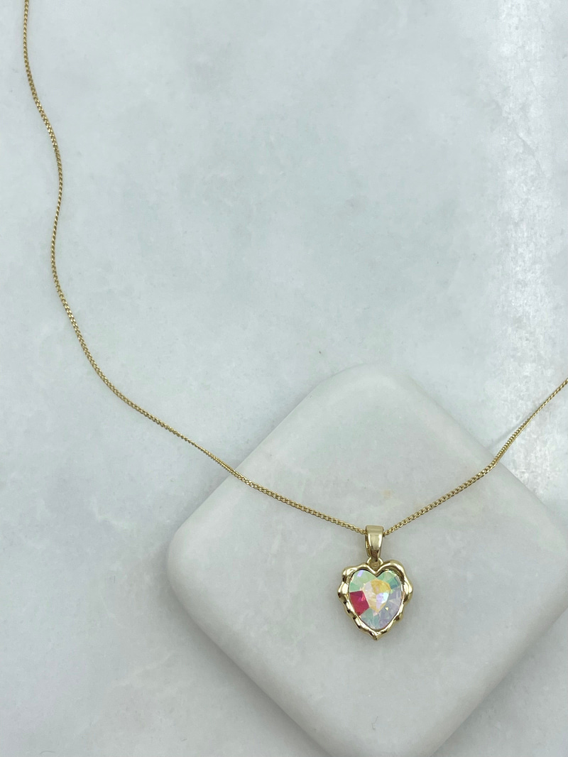 Özel Seri Swarovski Taşlı Çerçeveli Kalp Kolye Gold