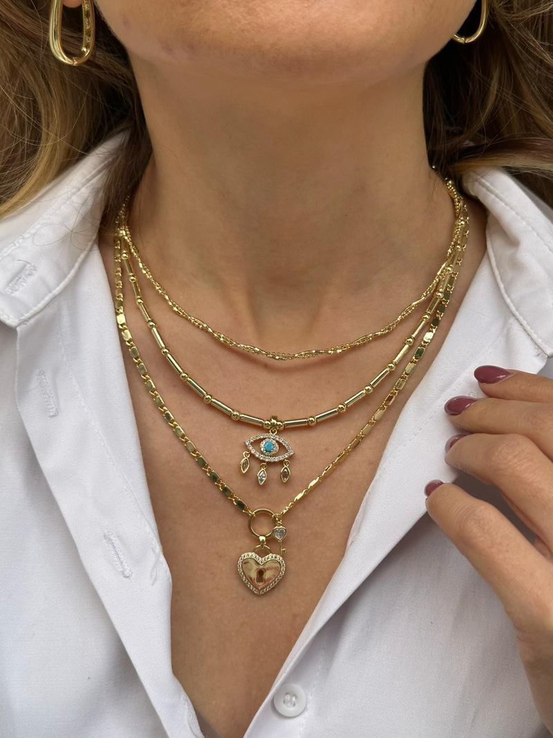 Altın Kaplama Göz Sallantılı Boru Topçuk Kolye Gold