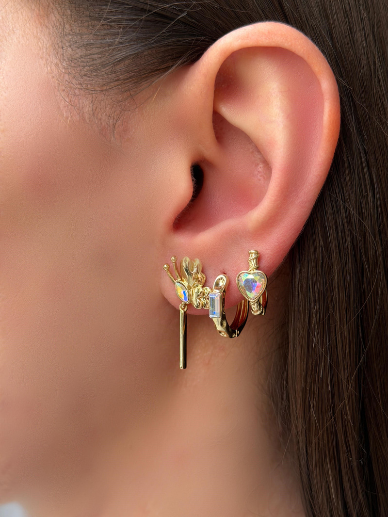Özel Seri Swarovski Taşlı Kelebek Küpe Kombini 14K
