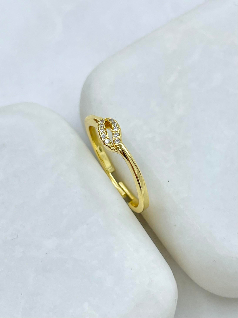 Altın Kaplama Gömme Taşlı Düğüm Model Serçe Parmak Yüzüğü Gold