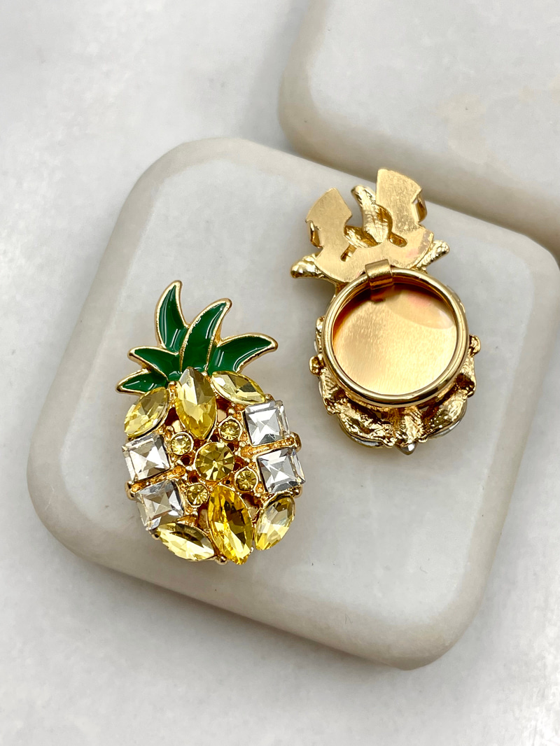 Kristal Taşlı Ananas Düğme Broş Renkli