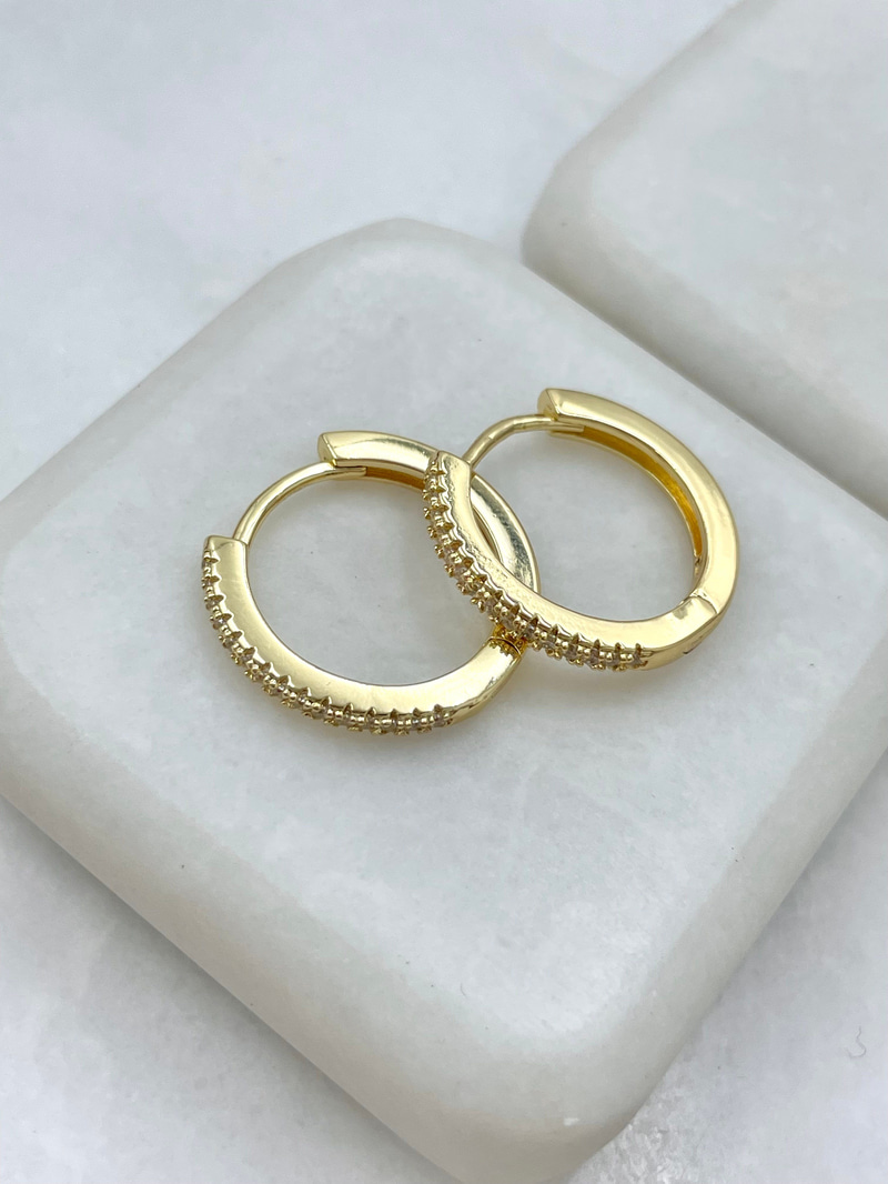 Altın Kaplama Gömme Taşlı Basic Halka Küpe 1.8 cm Gold