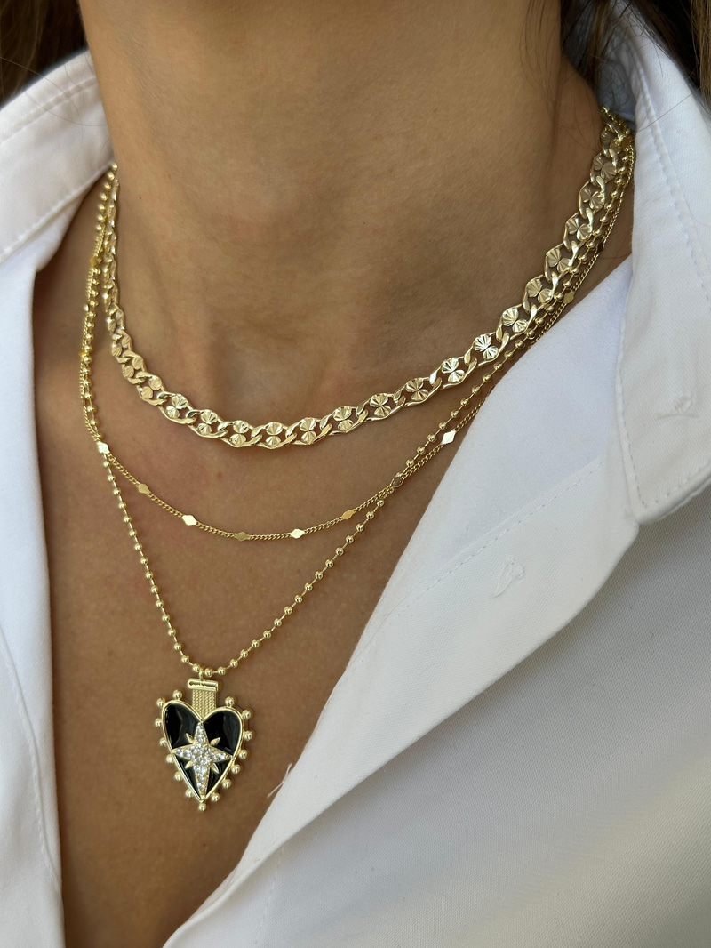 Özel Seri Üçgen Pul Yansımalı Zincir Kolye Gold