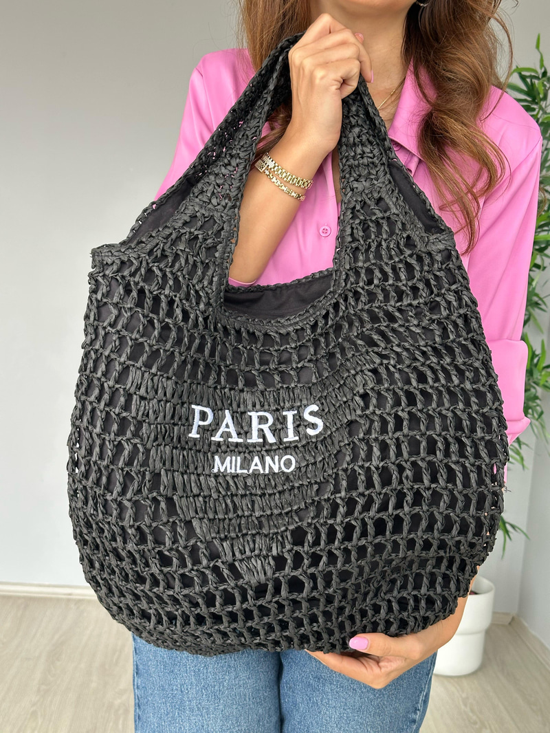 Paris Hasır Çanta Siyah
