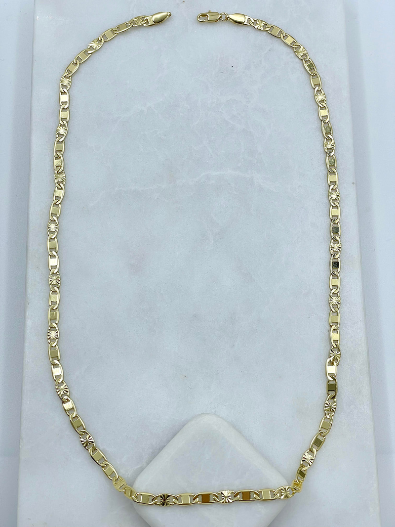 Altın Kaplama Işıltılı Lazer Kesim Zincir Kolye 60 cm Gold