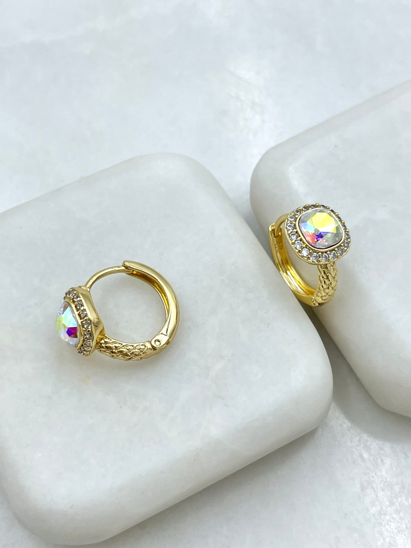 Özel Seri Swarovski Taşlı İşlemeli Halka Küpe Gold