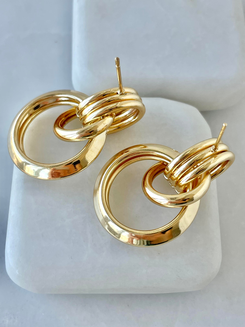 Altın Kaplama İnce Halkalı Vintage Küpe Gold