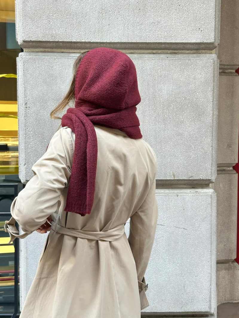 Kapüşonlu Tek Parça Atkı Bordo