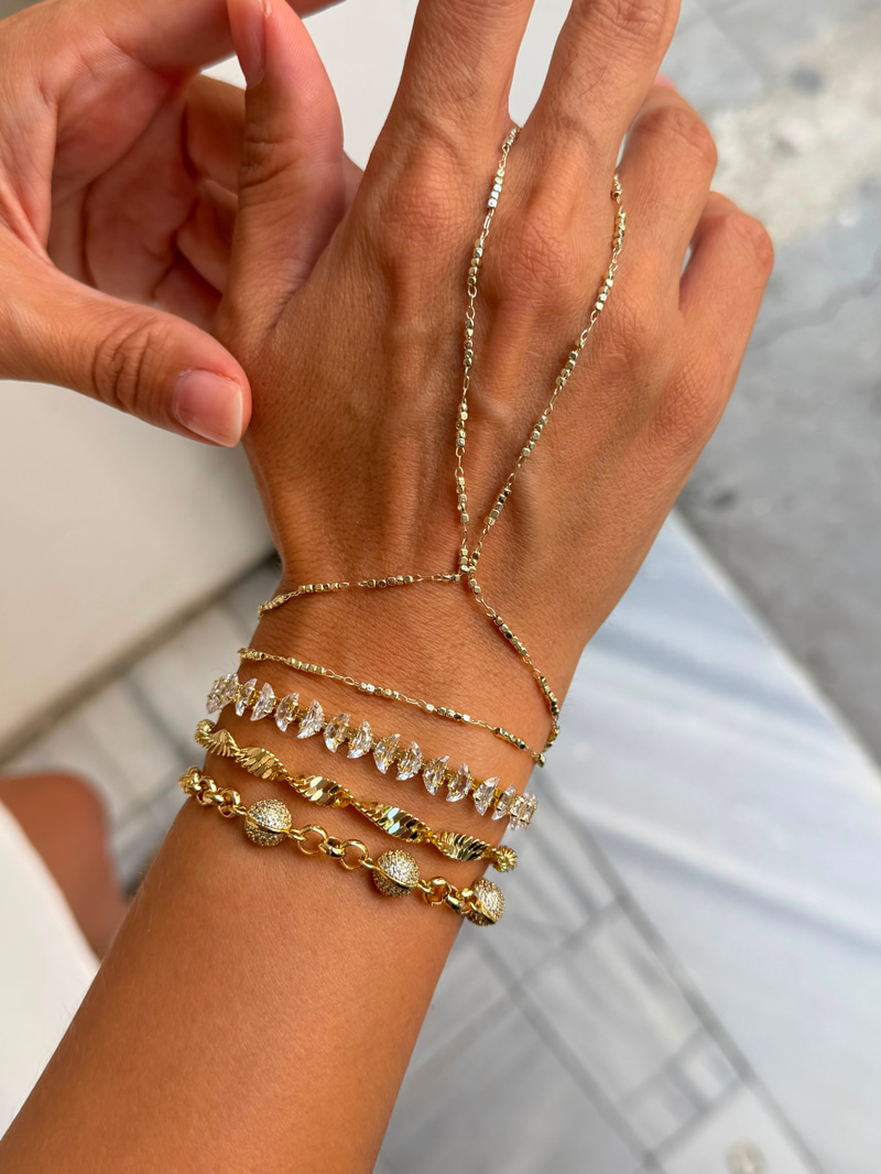 Zirkon Taşlı Beşli Topçuk Bileklik Gold