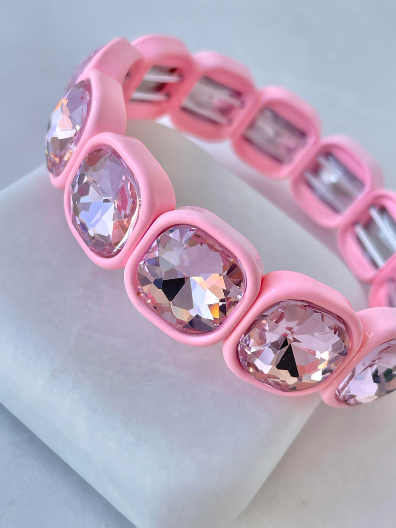 Kristal Taşlı Porselen Bileklik Pembe