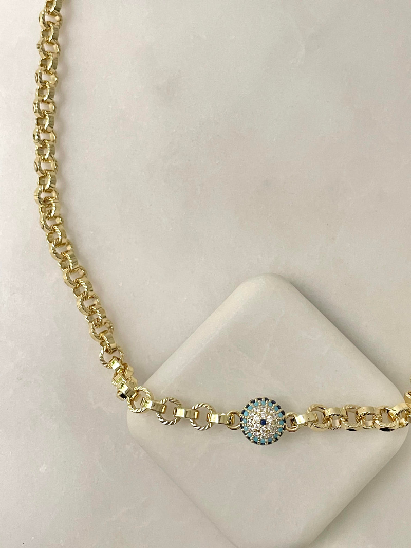 Altın Kaplama Nazar Model Halka Zincir Kolye Gold