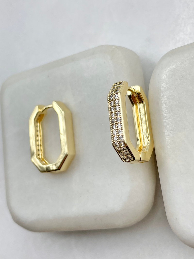 Gömme Taşlı Beşgen Küpe 2 cm Gold