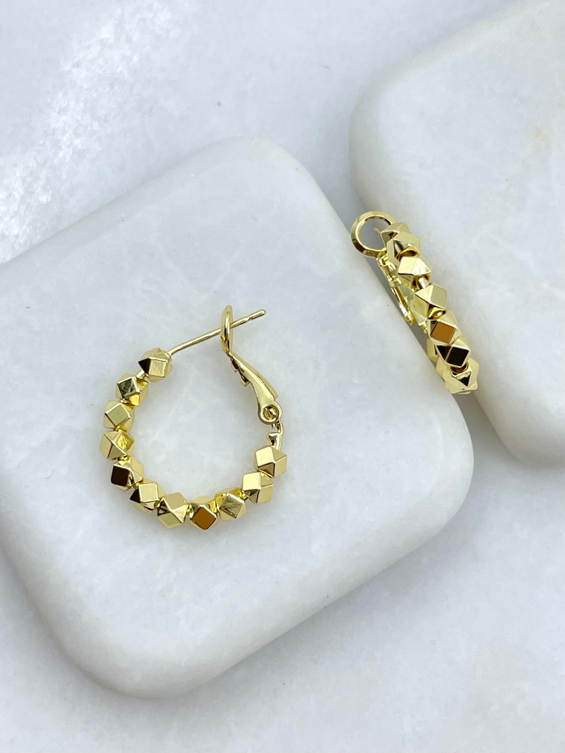 Altın Kaplama Prizma Boncuk Halka Küpe 2 cm Gold