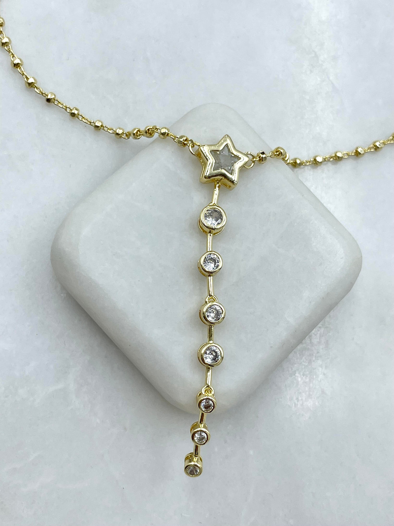 Altın Kaplama Kristal Taşlı Yıldız Model Y Kolye Gold