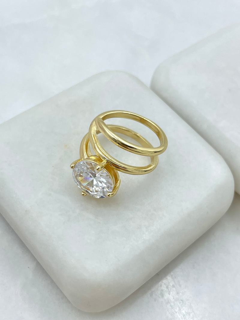 Altın Kaplama Kristal Taşlı Sarmal Yüzük Gold