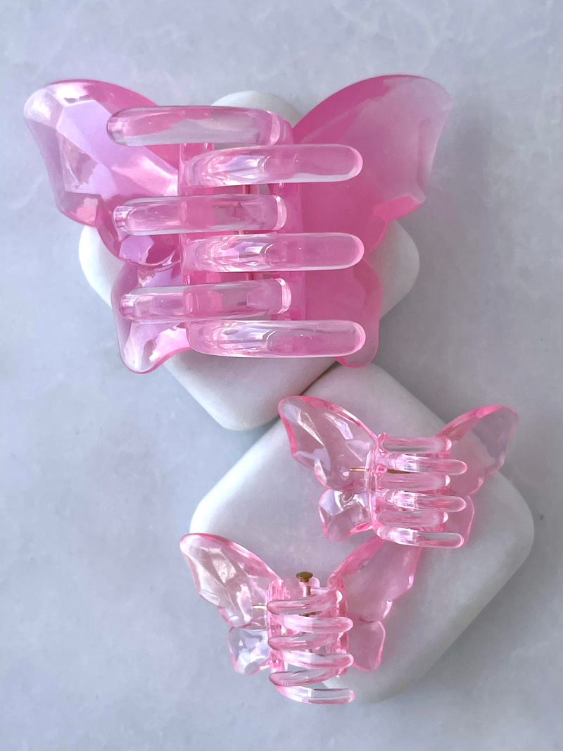 Üçlü Kristal Kelebek Mandal Toka Pembe