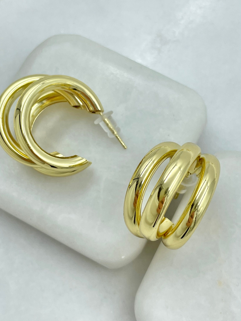 Altın Kaplama Üçlü Görünüm Küpe Gold