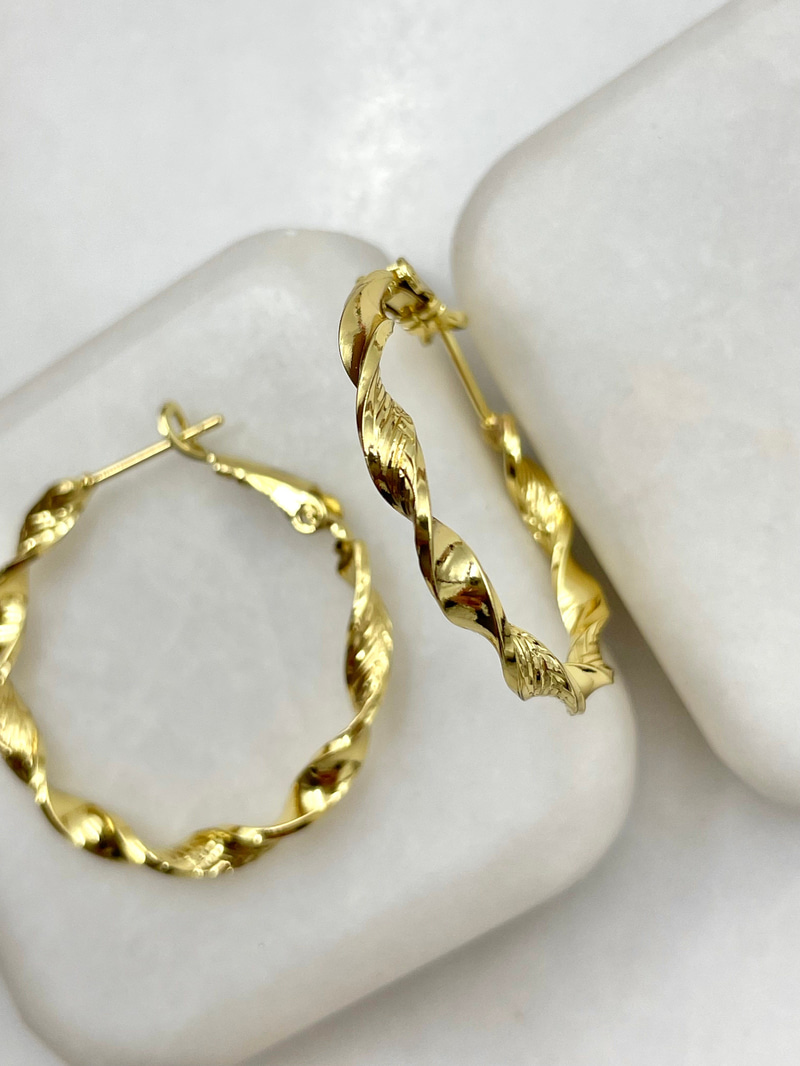 Özel Seri Desenli Burgu Halka Küpe 3 cm Gold