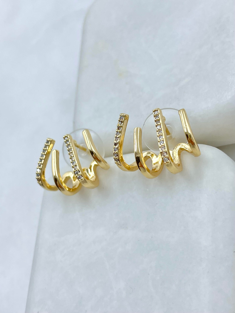Altın Kaplama Gömme Taşlı Dörtlü Görünüm Küpe Gold