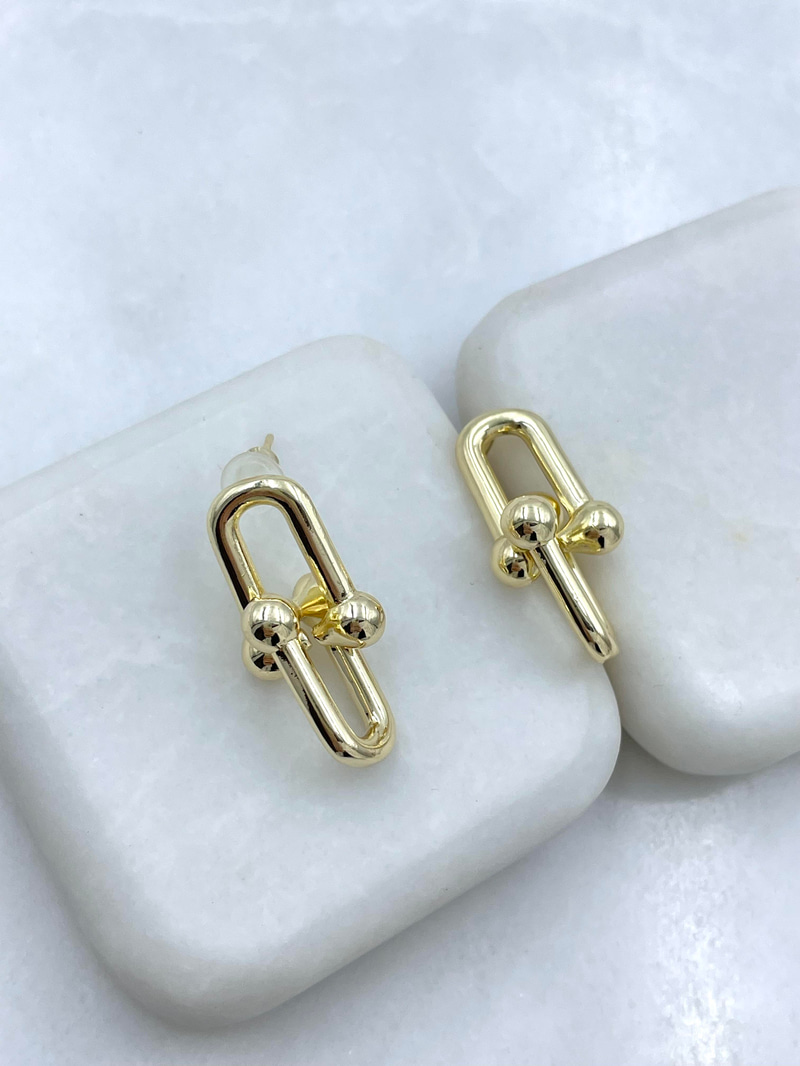 Altın Kaplama Topçuklu Tasarım Model Küpe Gold