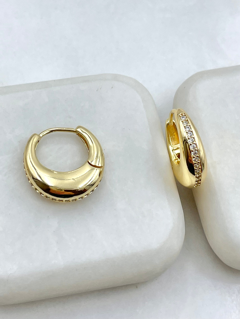 Gömme Taşlı Damla Küpe 1.9 cm Gold