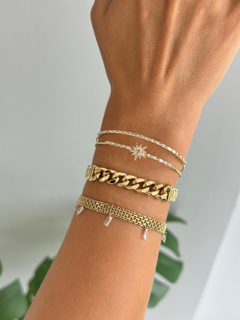 Altın Kaplama Baget Taşlı Kuzey Yıldızı Model Bileklik Gold