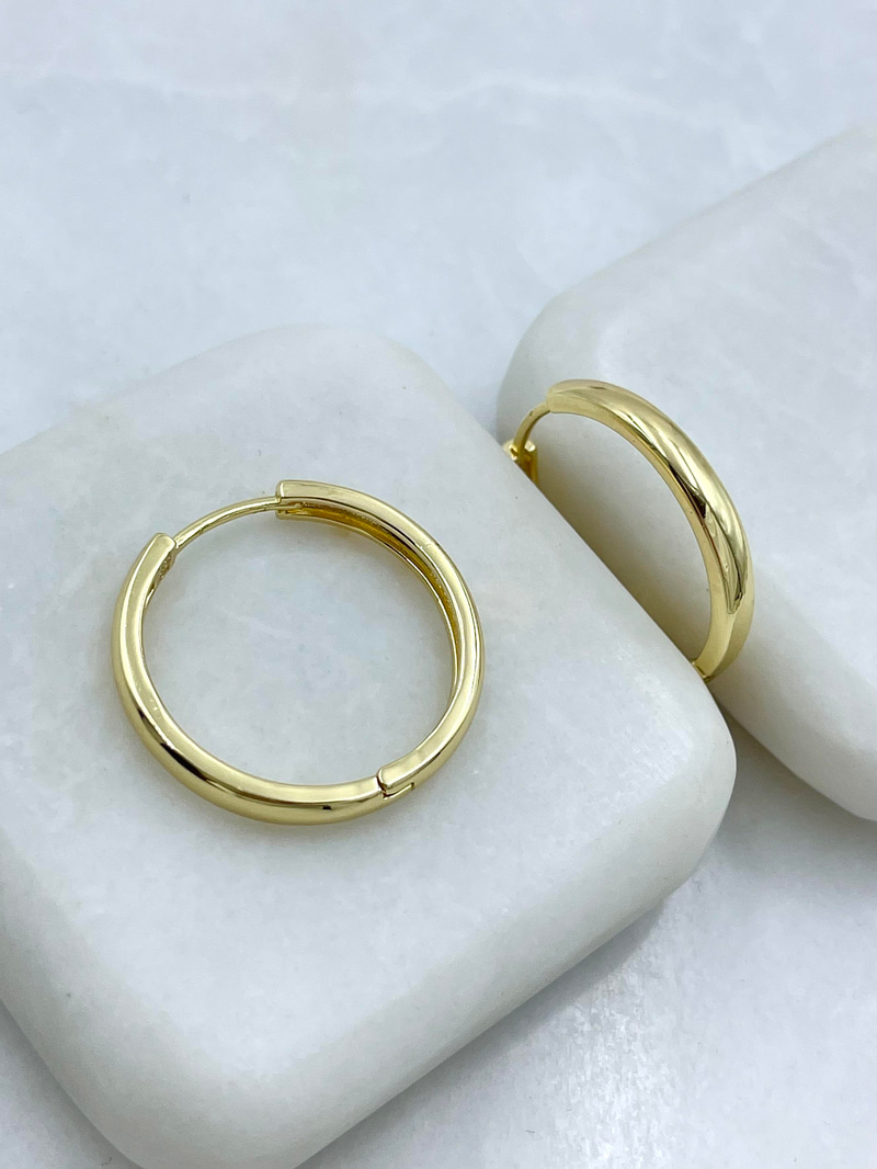 Altın Kaplama Köşeli Basic Halka Küpe 2.5 cm Gold