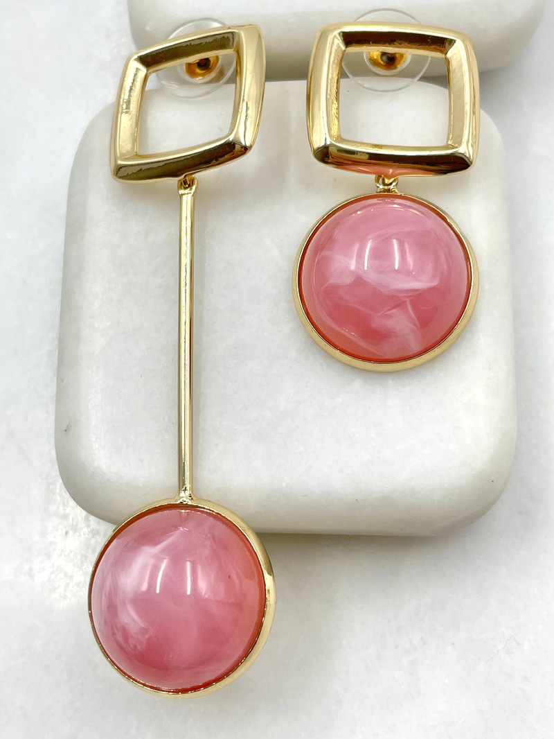 Opal Taşlı Vintage Tasarım Küpe Pembe