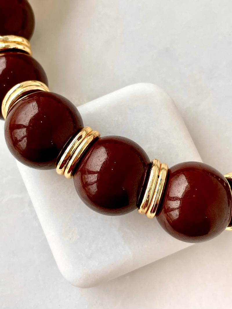 Gold Halka Detaylı Koyu Bordo Top Kolye