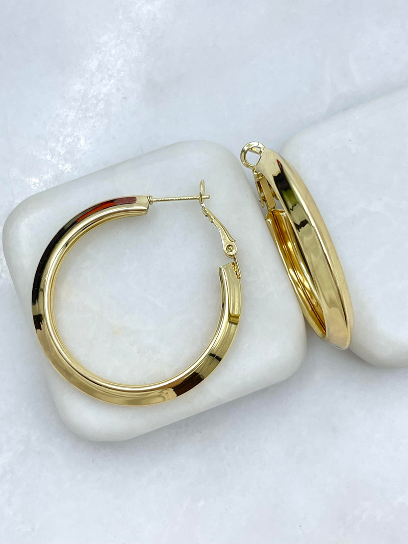 Altın Kaplama Köşeli İçi Boş Halka Küpe 4 cm Gold