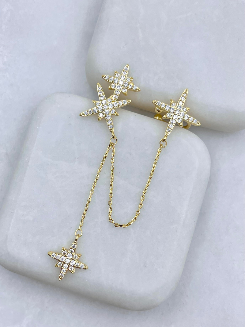 Altın Kaplama Kuzey Yıldız Model Kıkırdaklı Küpe Gold
