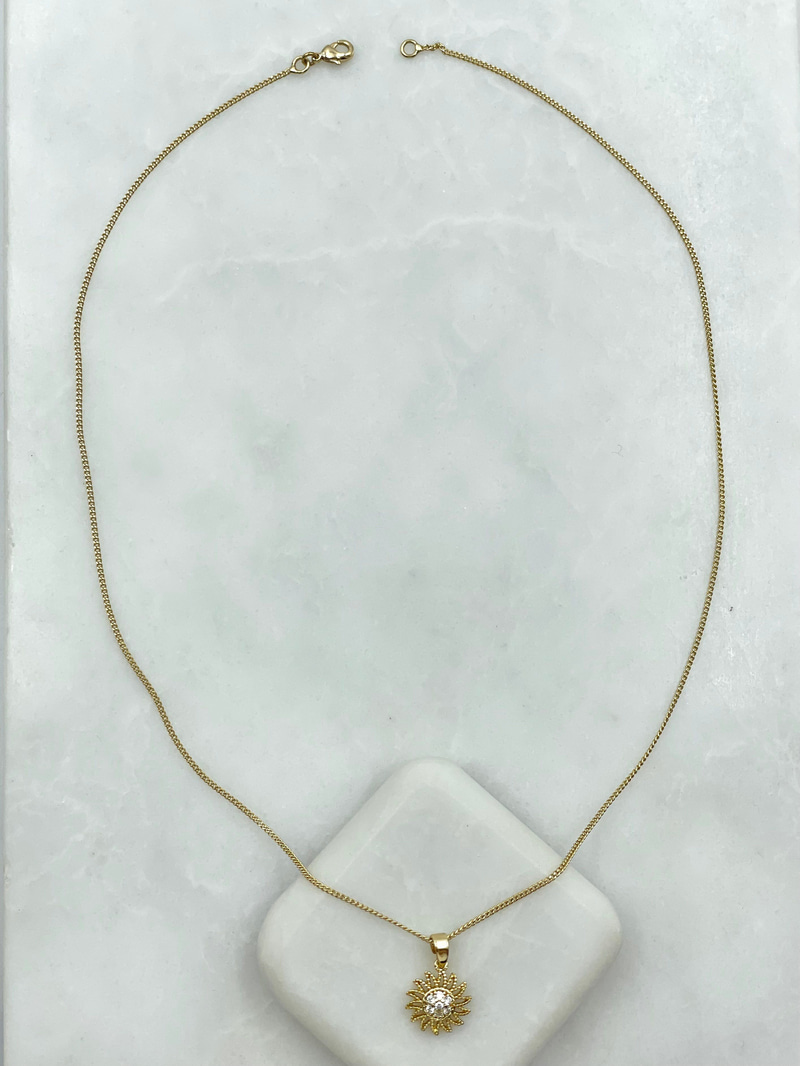 Özel Seri Gömme Taşlı Güneş Sallantılı Minimal Kolye 45 cm Gold