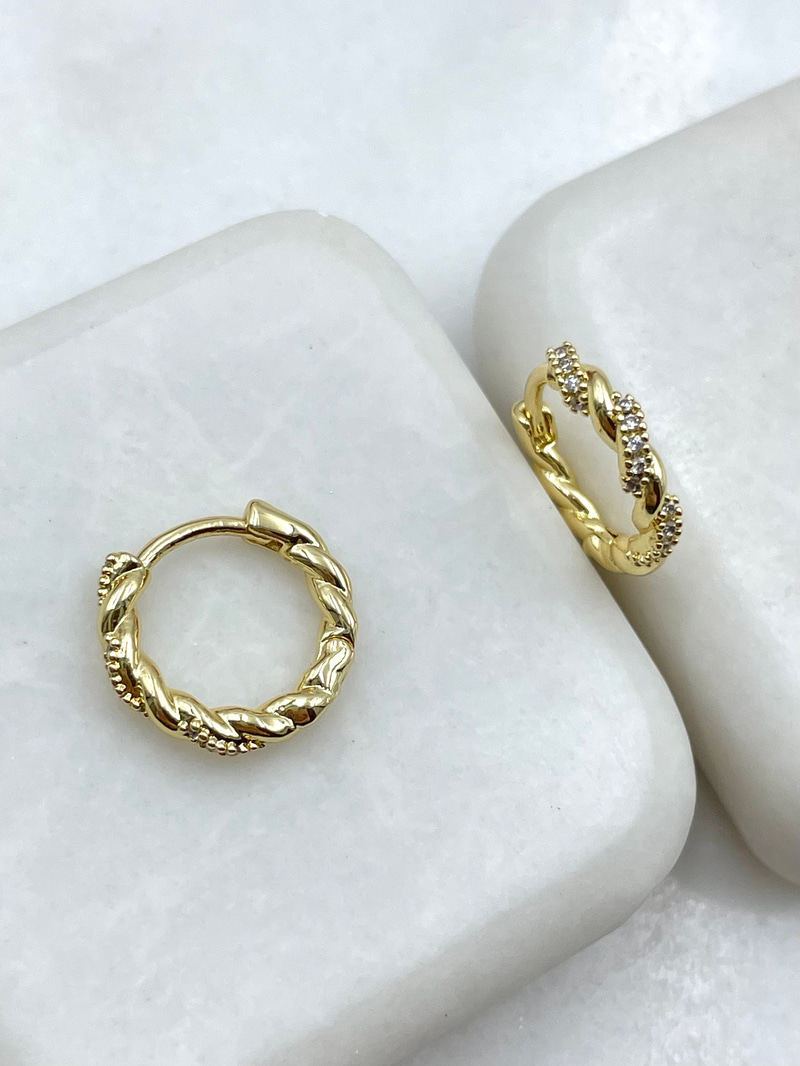 Altın Kaplama Gömme Taşlı Burgu Model Halka Küpe Gold